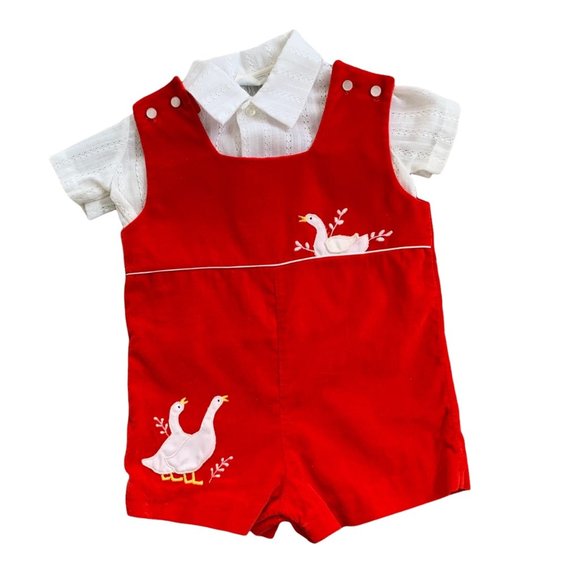 Vintage Other - Vintage Velvet Goose Embroidered Shortall Eyelet Top Outfit